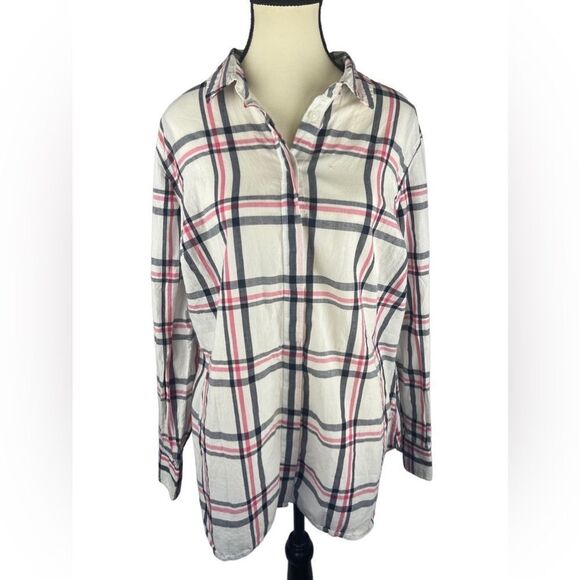 Crown & Ivy Women’s 100% cotton long sleeve button down plaid shirt sz 1X - Picture 1 of 10